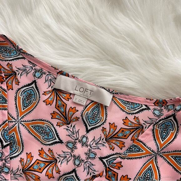 LOFT Pink Scandinavian Printed Layered Ruffle Sleeve Blouse S - Picture 6 of 7